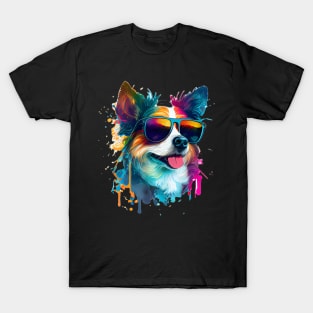 Colourful cool Border Collie dog with sunglasses T-Shirt